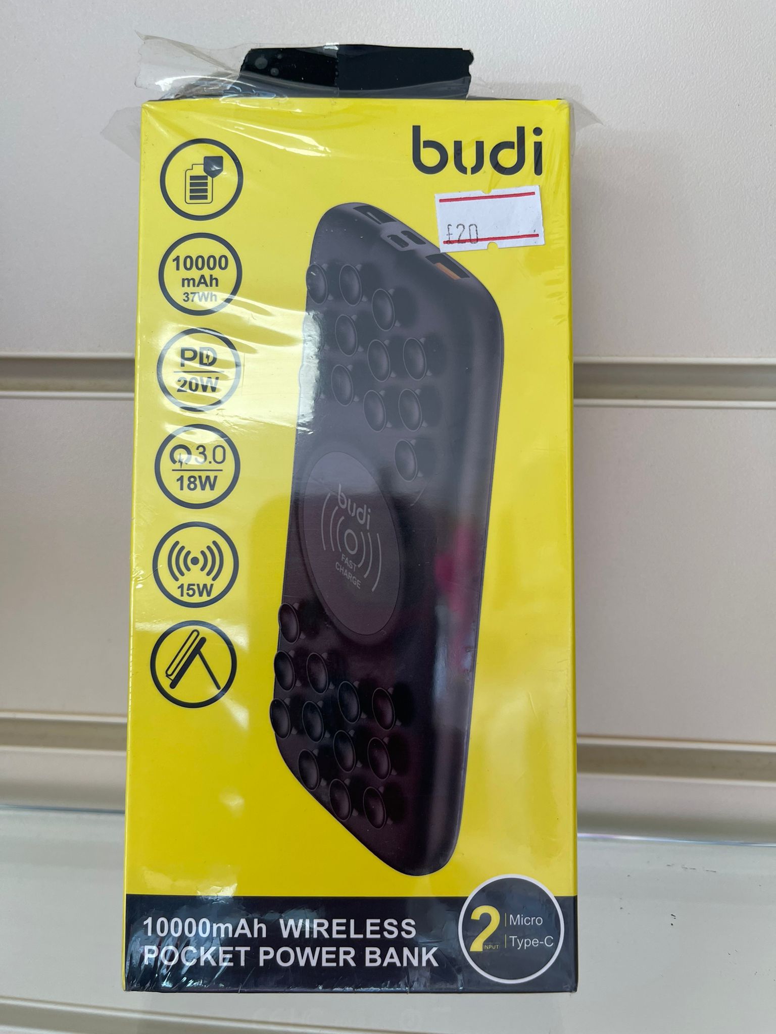 Budi Power Bank Wireless 10000mAh PB099B - Ricarica Rapida 20W Con Ventose - Compatibile IPhone E Android